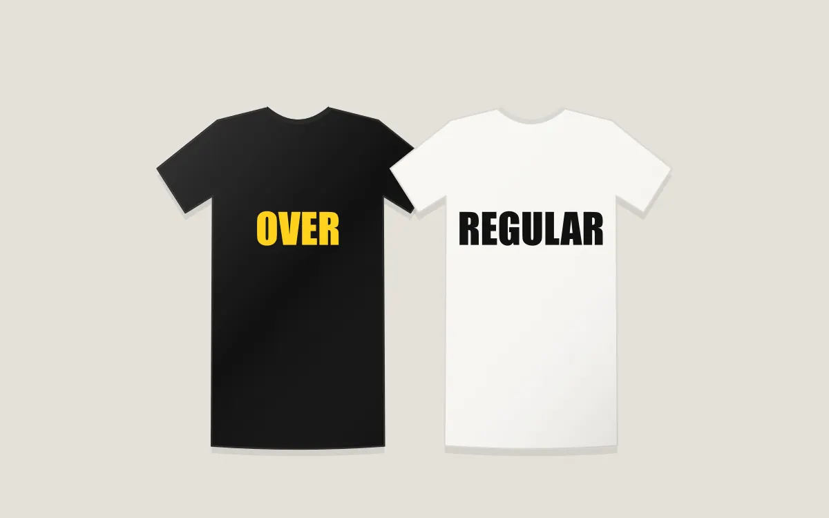 Oversized and regular fit T-shirts side by side