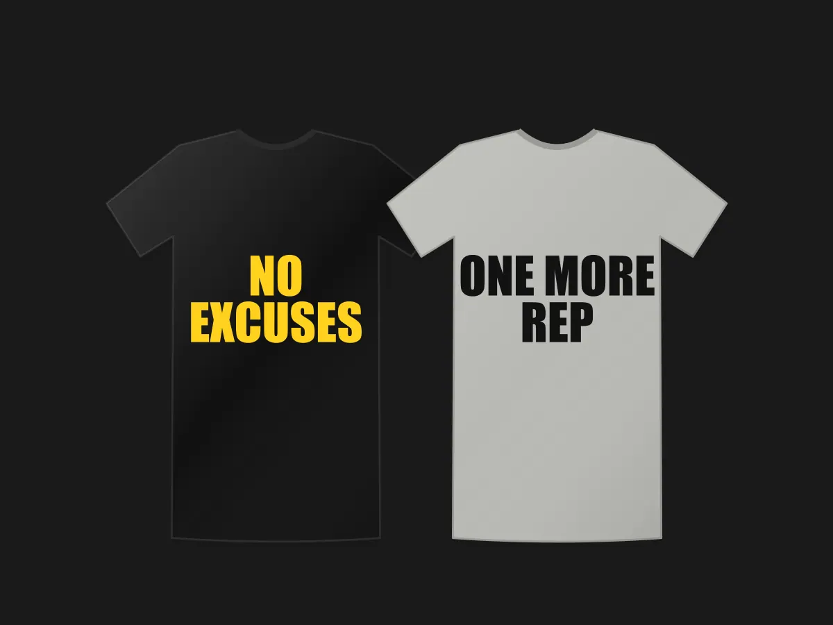 Black and grey gym T-shirts with motivation quotes